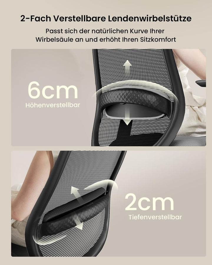ProtoArc EC200 Bürostuhl Ergonomisch, Schreibtischstuhl mit Höhen- und Tiefenverstellbarer Lendenwir