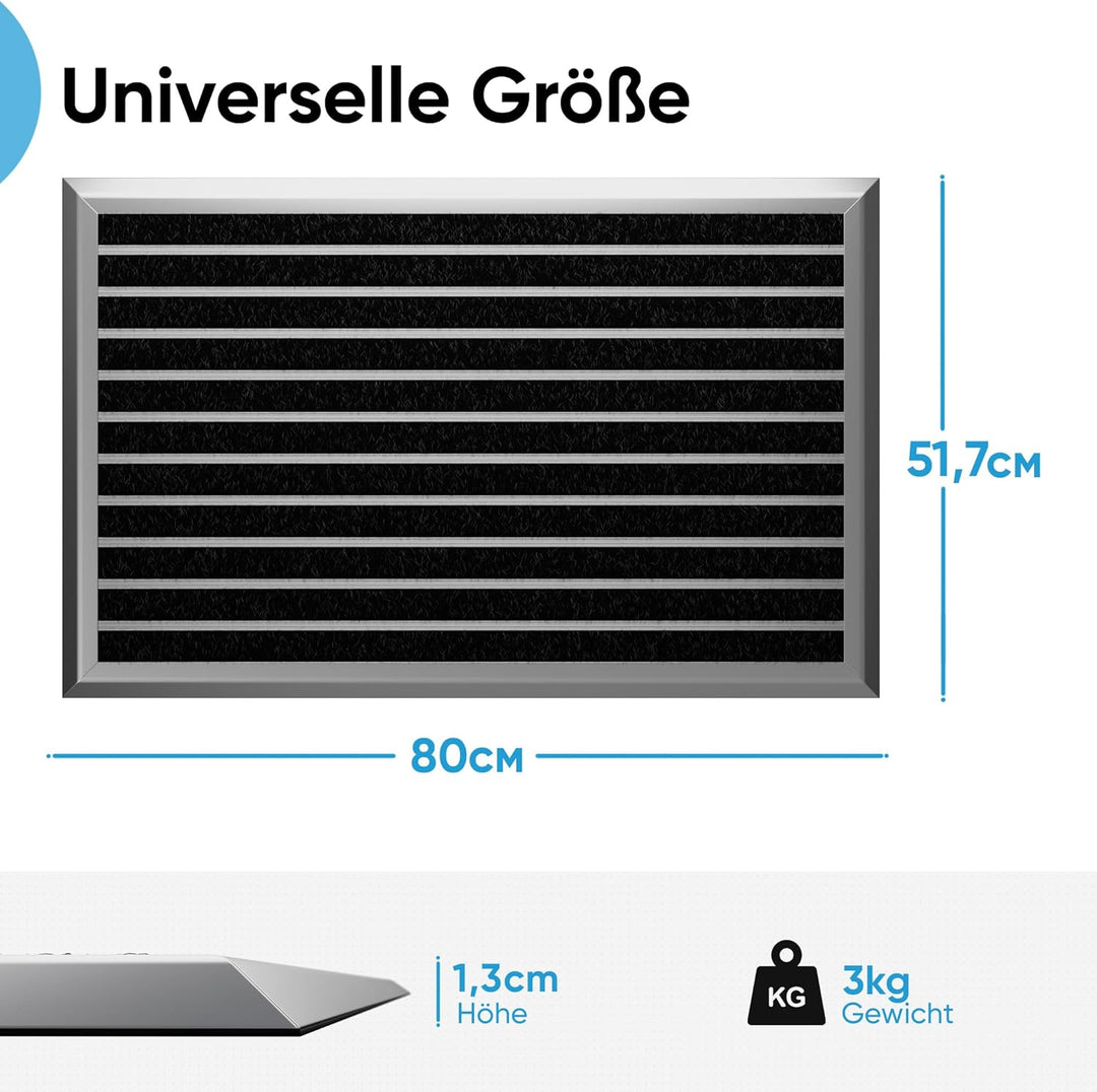 Fussmatte aussen grau 80 x 50 cm, Aluminium Fussmatten, Fussabtreter aussen, Schmutzfang Alu, Schmut