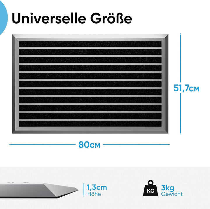 Fussmatte aussen grau 80 x 50 cm, Aluminium Fussmatten, Fussabtreter aussen, Schmutzfang Alu, Schmut