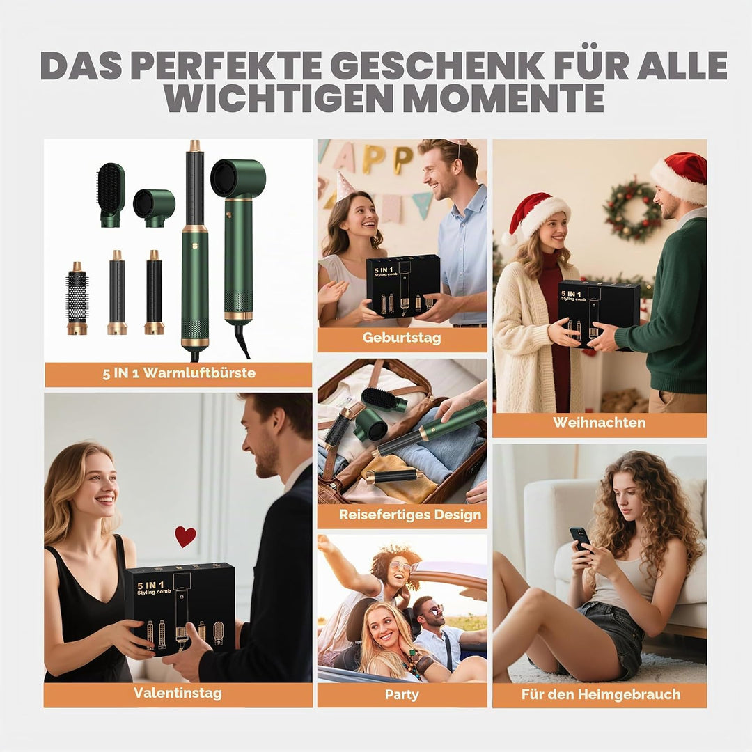 OKWRAP Hairstyler 5 in 1 Hair Styler SetHaarstyler, Airstyler Air Curlers Föhn 5 in 1 Mit Rundbürste