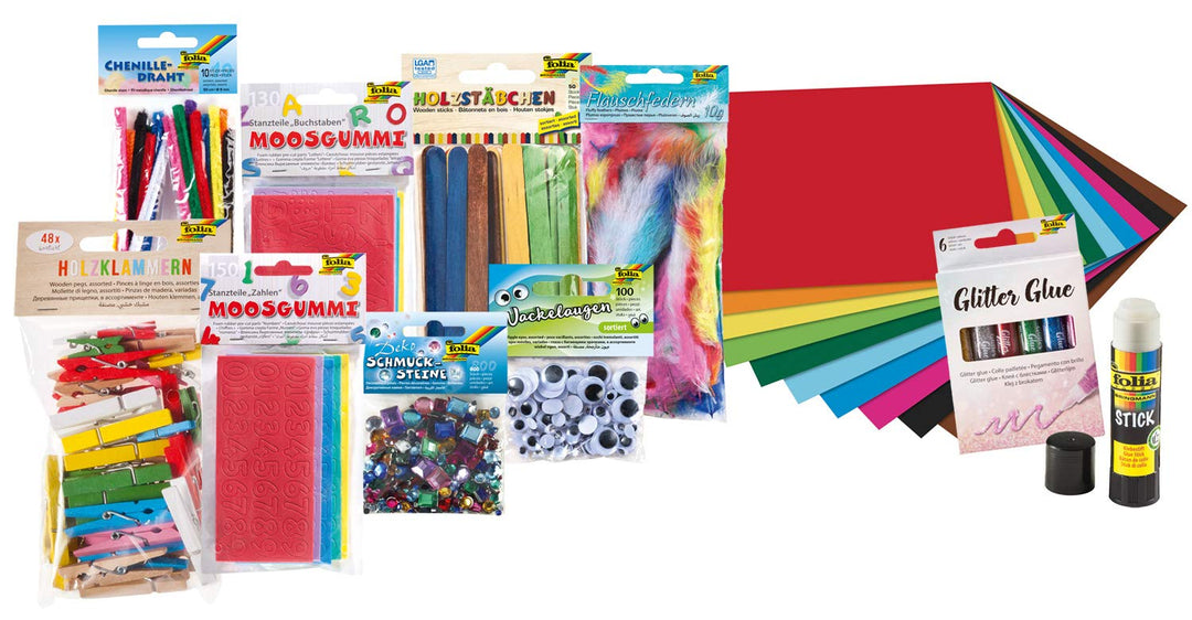 folia 50999 - Bastel-Bundle XXL, grosses Bastel-Set mit umfangreichem Bastel-Zubehör für Kinder, Kre