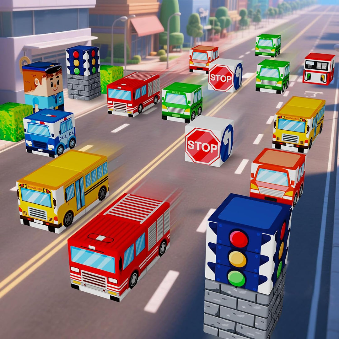Magnetische Bausteine Stadtverkehr Set, Reisespielzeug für Kinder STEM Spielzeuge Reise Lerngeschenk
