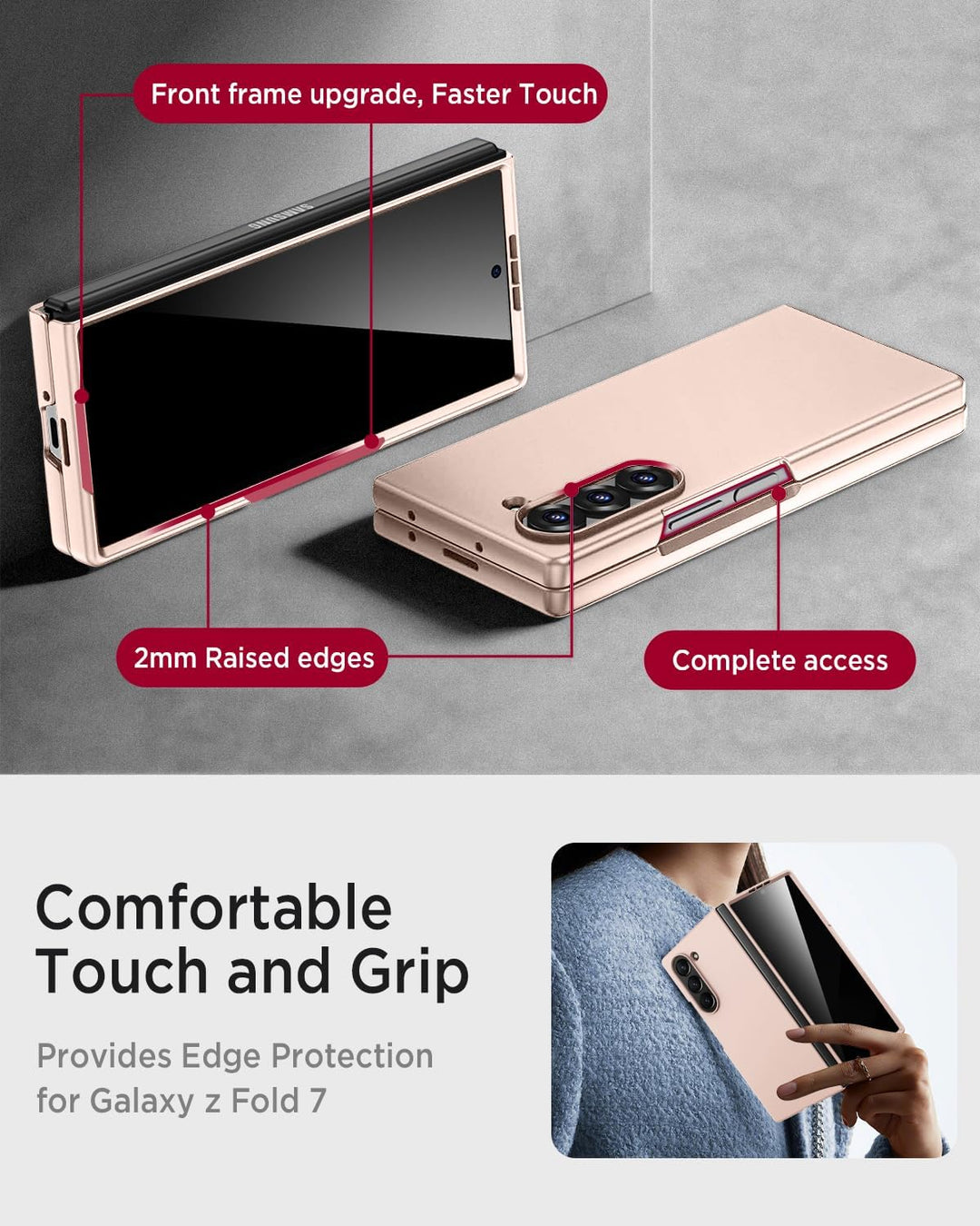 Miimall Handy Hülle für Samsung Z Fold 7 Slim Case mit Blickschutz Schutzglas, Induktives Laden Komp