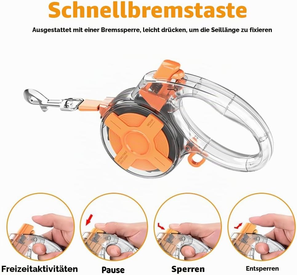 Hundeleine 4m, 360° verwicklungsfreie Ausziehbar Rollleine mit Reflektierendes Band, Ausziehleine mi