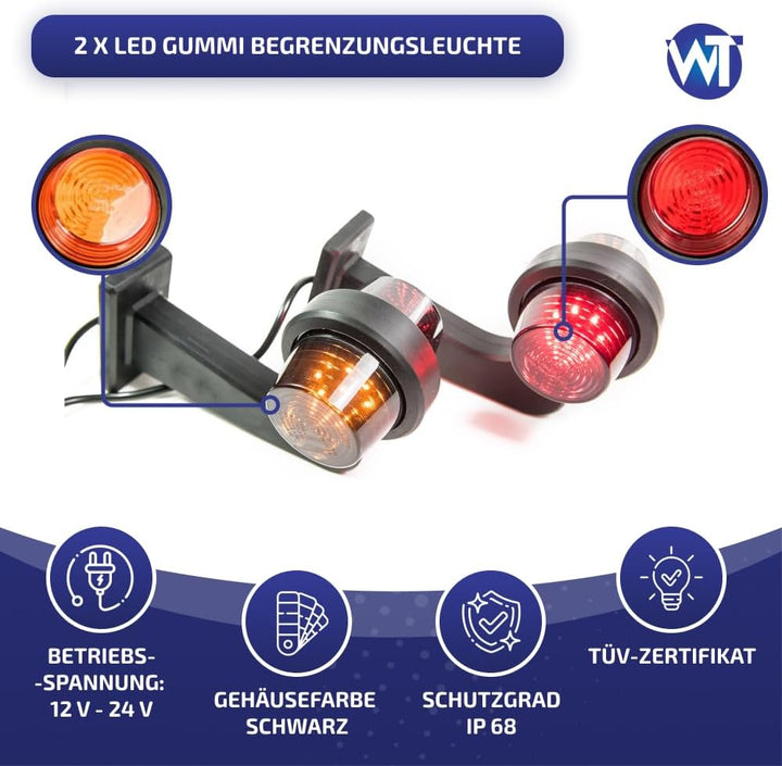 Web Truck 2 x LED Gummi Begrenzungsleuchte Seitenleuchte 12V 24V mit Old School DARK Graphite Positi