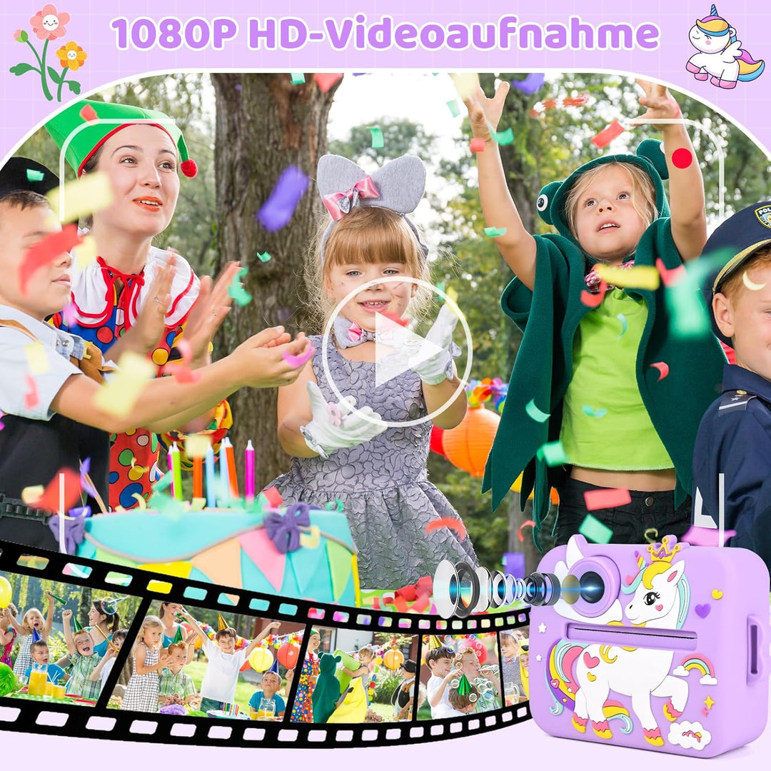 GuKKK Kinderkamera Sofortbildkamera, 2,4 Zoll Sofortbildkamera Kinder mit 32G TF Karte und Fotopapie