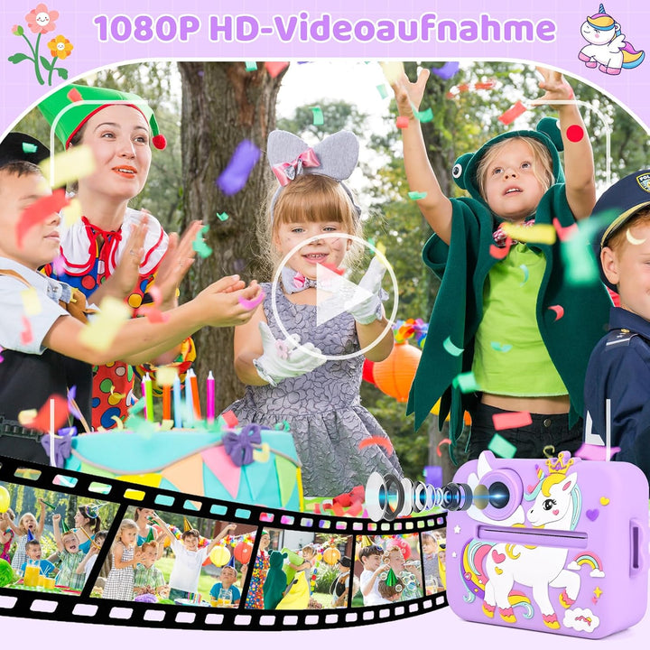 GuKKK Kinderkamera Sofortbildkamera, 2,4 Zoll Sofortbildkamera Kinder mit 32G TF Karte und Fotopapie