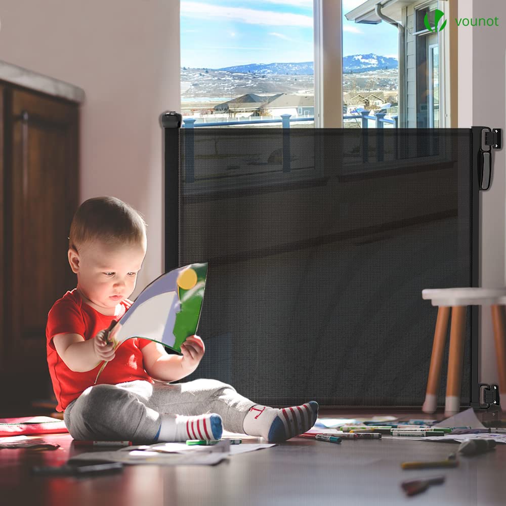 VOUNOT Treppenschutzgitter Ausziehbar Türschutzgitter Roll 0-180cm, Einziehbar Treppenschutzrollo fü