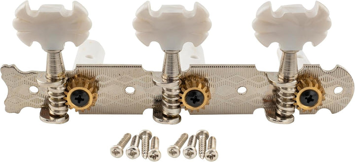 Musiclily Pro 3 auf einer Platte Mechaniken Set für Konzertgitarre,Nickel Schmetterlingsknopf Knauf