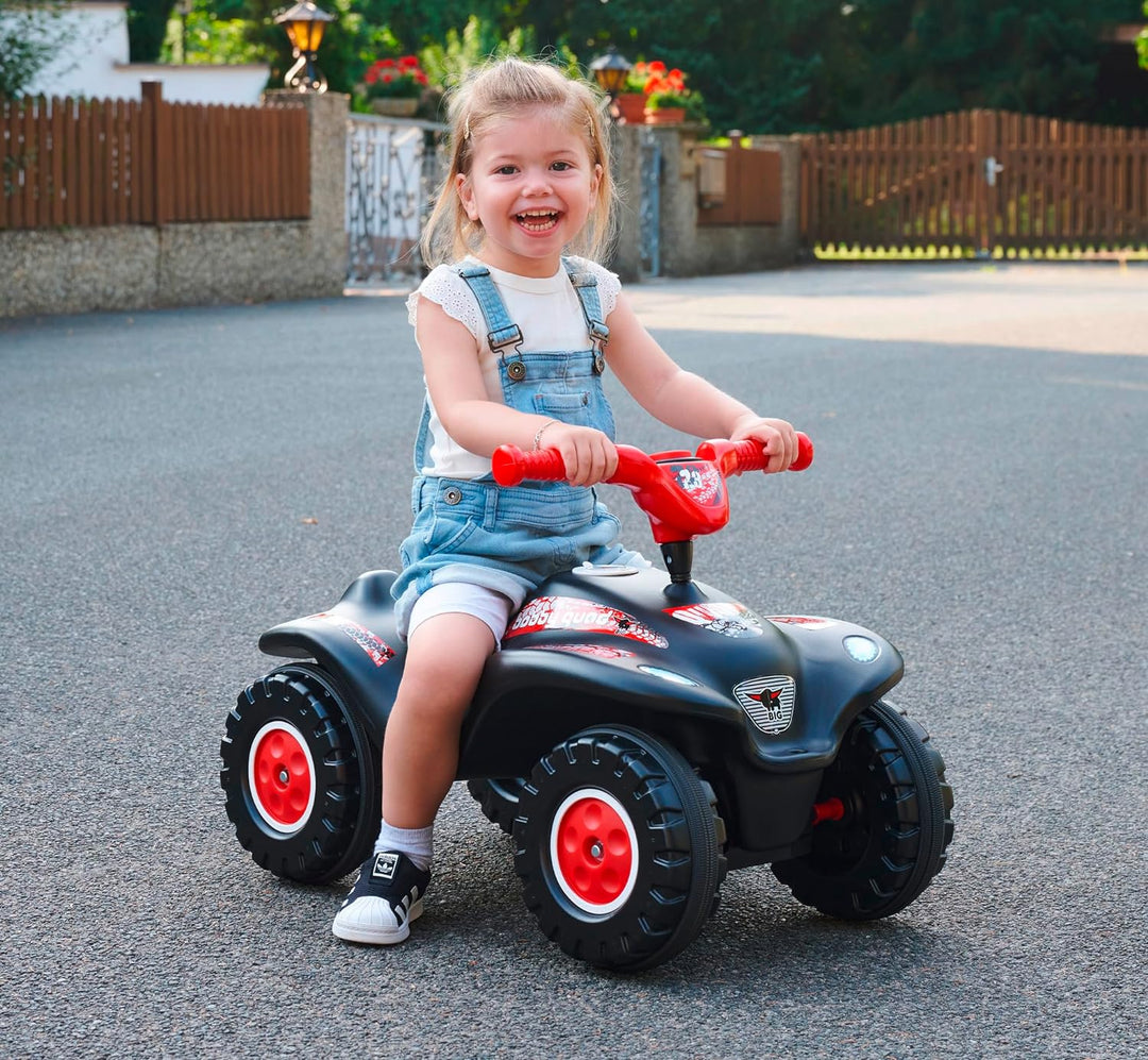 BIG Bobby Car Quad Racing (schwarz-rot) - Kinder-Rutschauto ab 3 Jahre mit Lenker, Hupe und Offroad-
