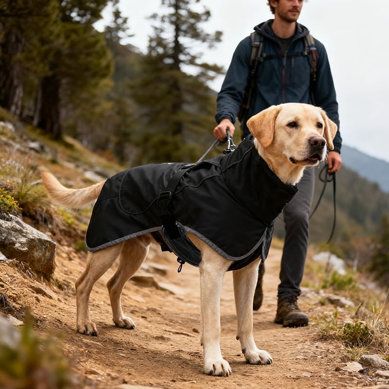 Hunderegenmantel wasserdicht & windfest - Einstellbar für kleine, mittelgrosse, grosse Hunde - Leich