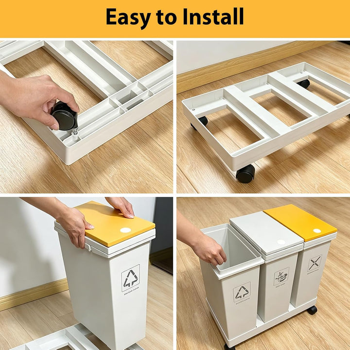 3-er Mülleimer-Set, 3 X 12L Küche Mülltrennsystem mit Standfuss | Abnehmbarer Differenzierter Abfall