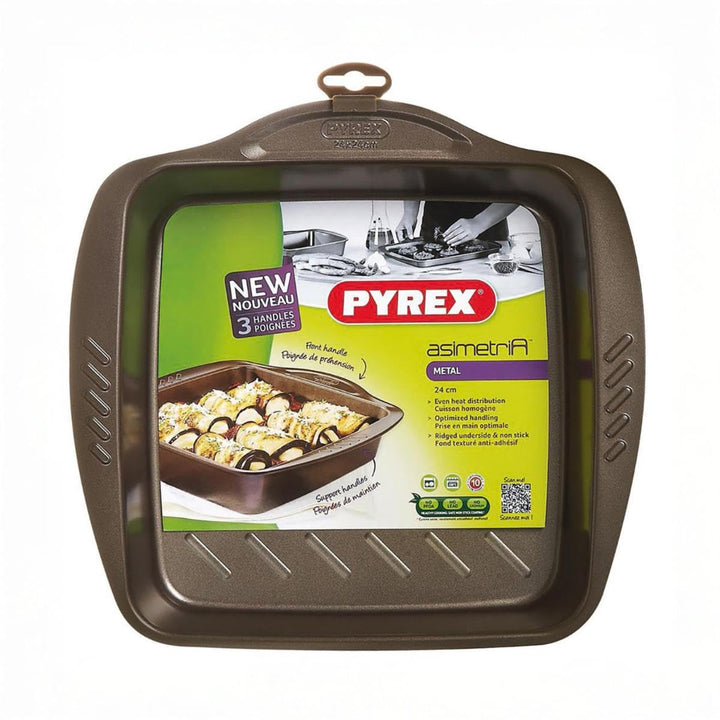 Pyrex asimetriA Bräter aus Metall, leicht zu greifen, quadratisch, 24 x 24 cm, Braun Quadratisch 24x