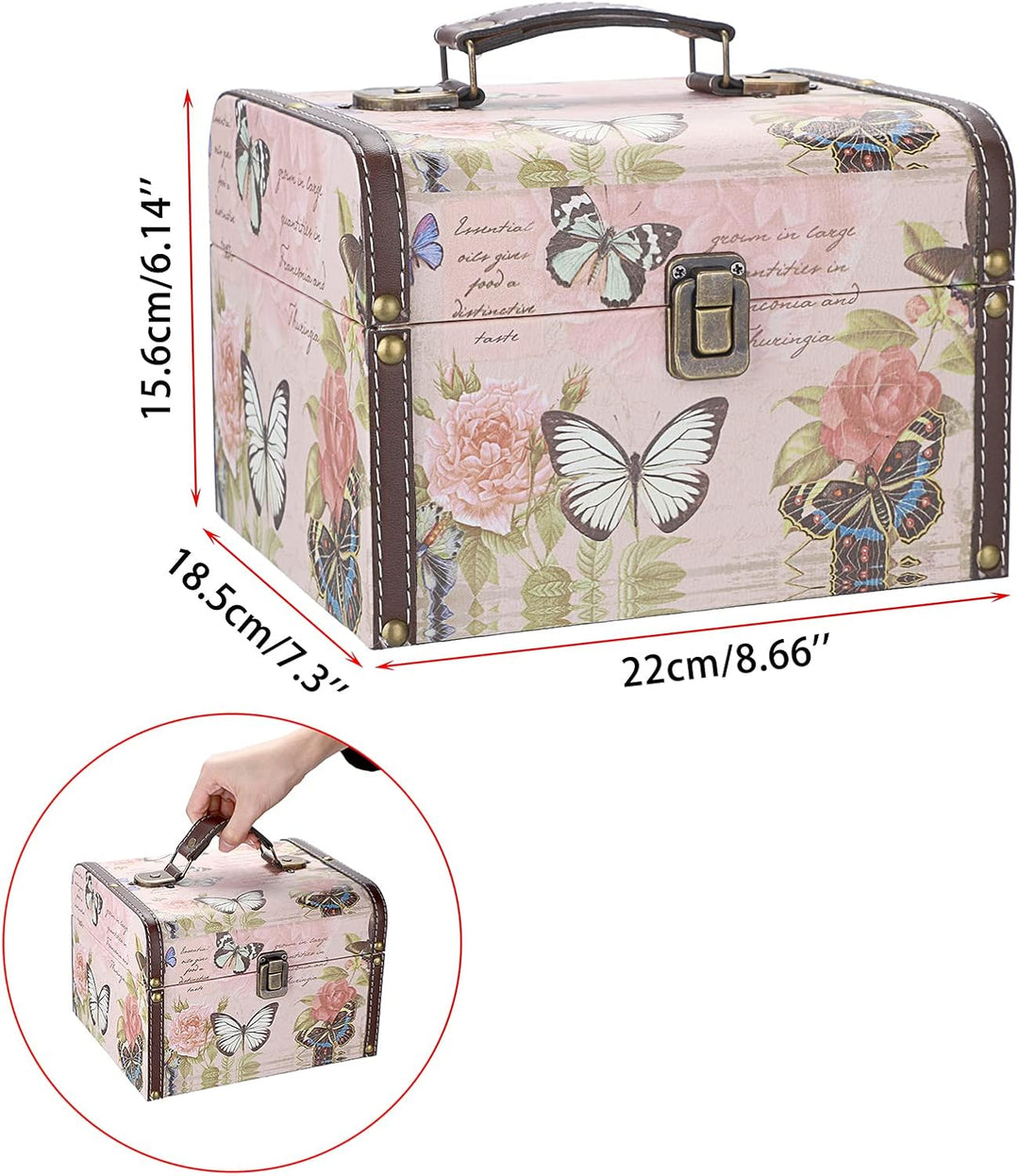 ELLDOO Dekorative Schatztruhe, Holz + PU-Leder, Aufbewahrungsbox für Schmuckstücke, Andenkenbox für