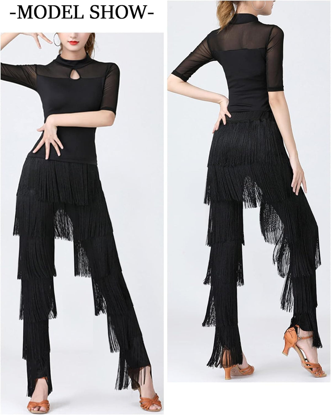 SEAUR Damen Fransenhose Latein Tanzhose Quaste Fransen Hose Tanz Ballsaal Tango Salsa Rumba Cha Cha