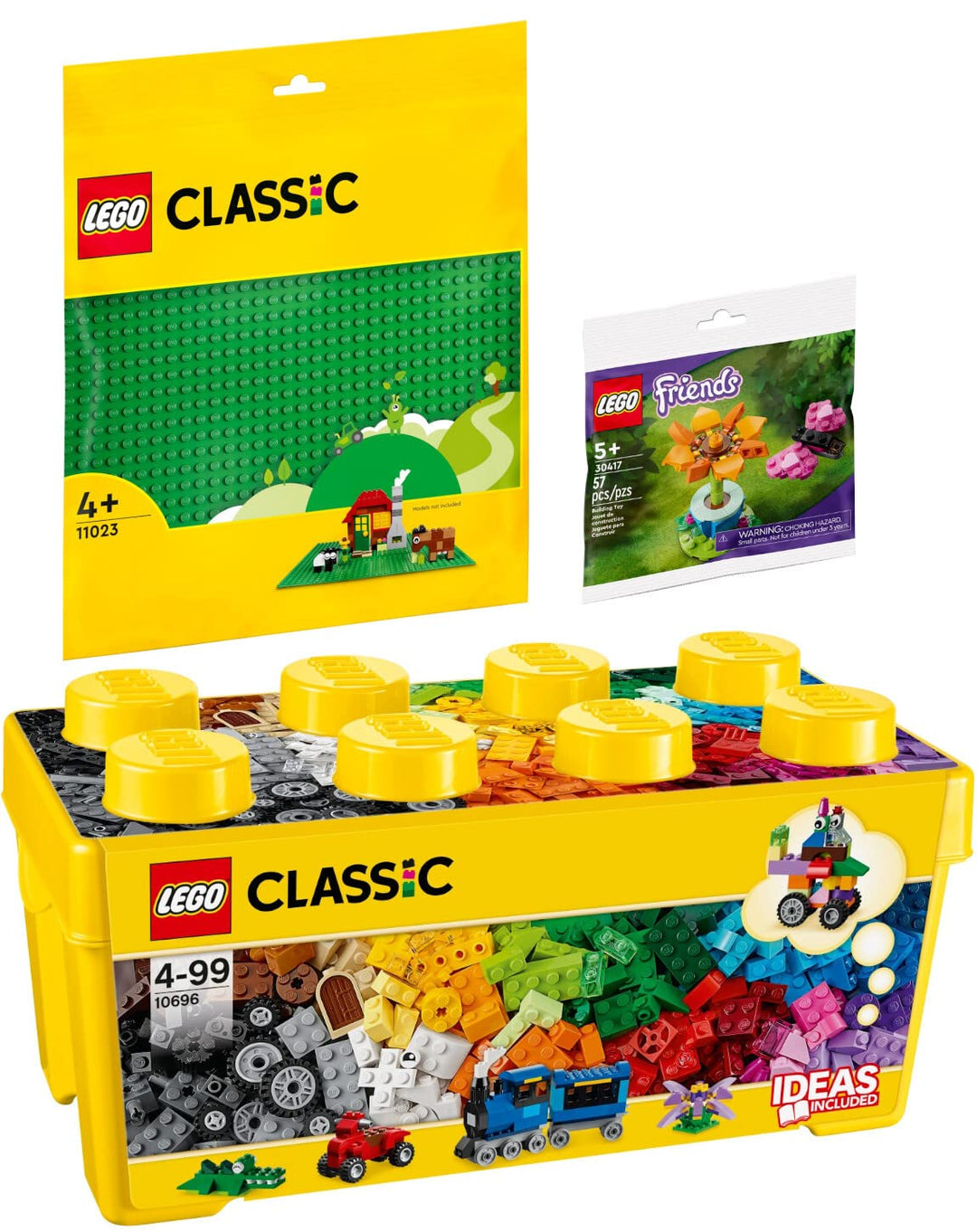 Lego Classic 3er Set: 10696 Lego Mittelgrosse Bausteine-Box, 11023 Grüne Bauplatte & 30417 Gartenblu