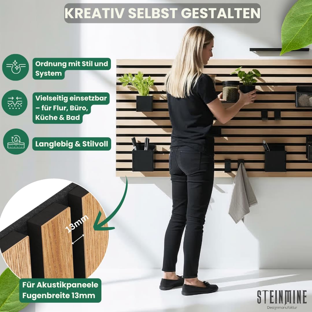 Steinmine - Designmanufaktur Zubehör-Set, Ablagen und Wandbehälter für Wandorganizer & Akustikpaneel