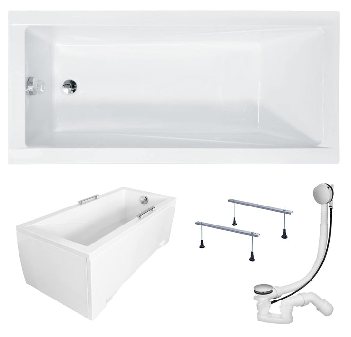 KOLMAN Badewanne MODERN Rechteck 150x70 mit AcrylSchürze, Ablaufgarnitur und Füssen Komplettset 4in1