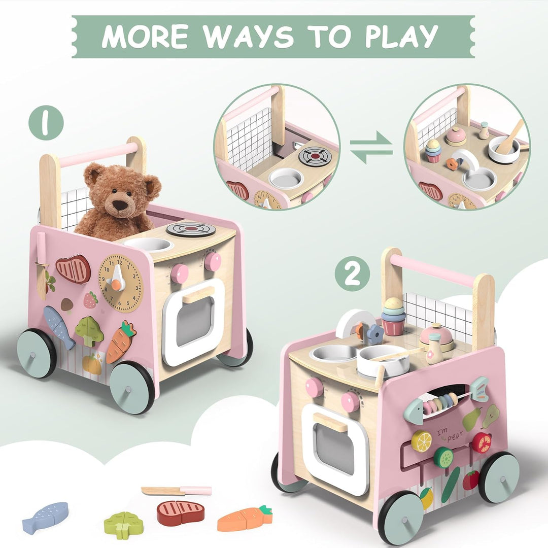 Baby Lauflernwagen Holz, Lauflernhilfe mit Montessori Spielzeug Multifunktion, Holzspielzeug Kleinki