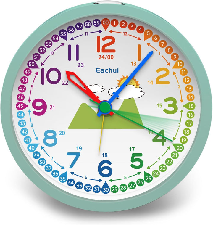 Analog Wecker Kinder ohne Ticken für Jungen und Mädchen - Analog Quarzwecker mit Nachtlicht, Snooze