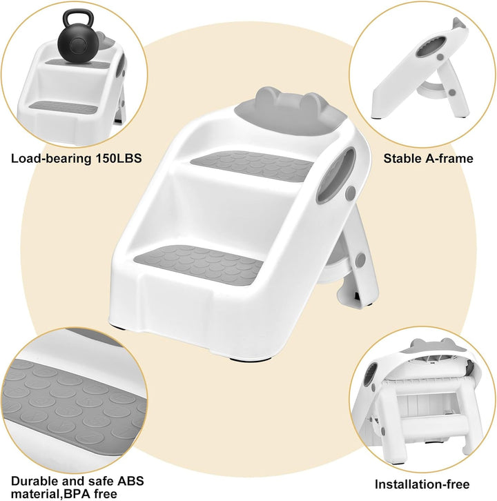 Tritthocker Kinder 2 Stufen, Klappbar Hocker Kinder, Anti-Kipp Trittschemel für 1-3 Jahren Baby Kind