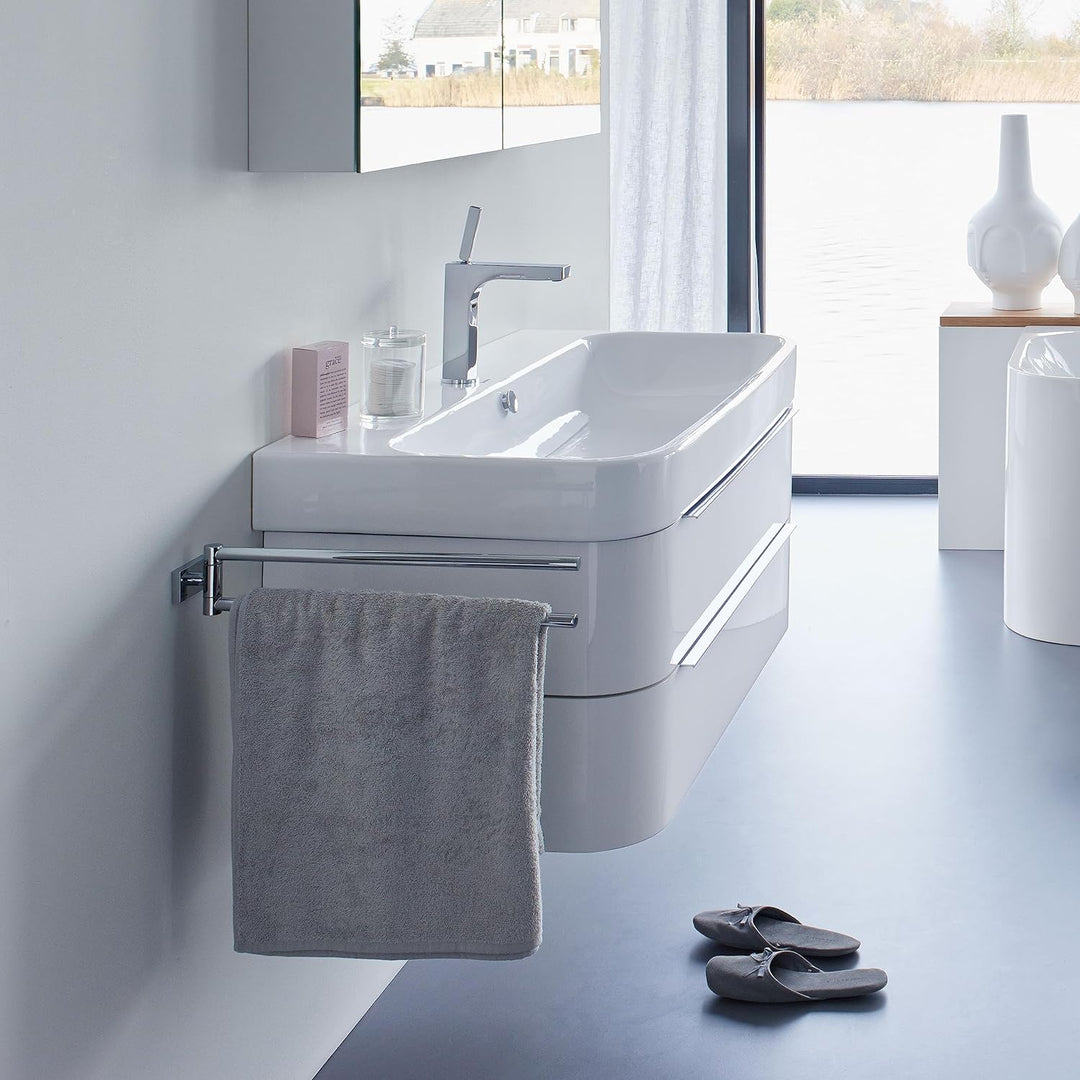 Duravit Handtuchhalter Karree, zweiarmig, Handtuchhalterung Wandmontage, schwenkbar, Handtuchstange