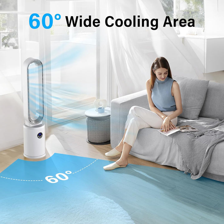 YAZEKY Turmventilator Sehr Leise Rotorloser Ventilator - 3 Geschwindigkeiten 97cm 60° Oszillierender