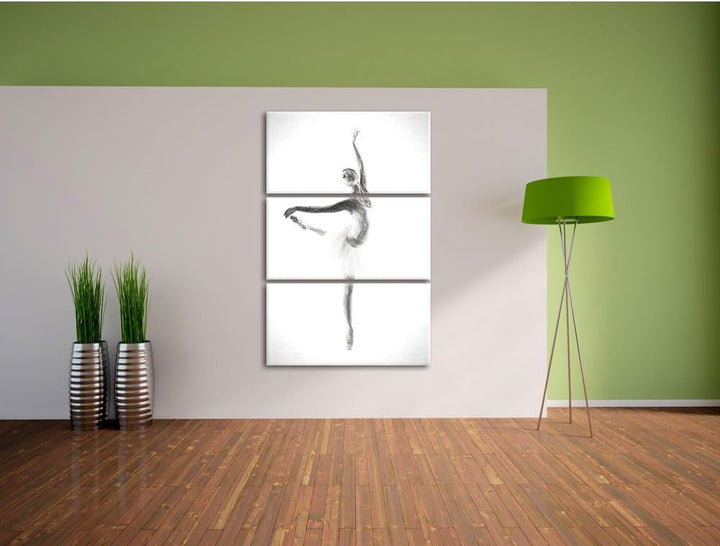 Pixxprint Ästhetische Ballerina / 3-Teilig/Gesamtmass 120cm Leinwandbild bespannt auf Holzrahmen/Wan