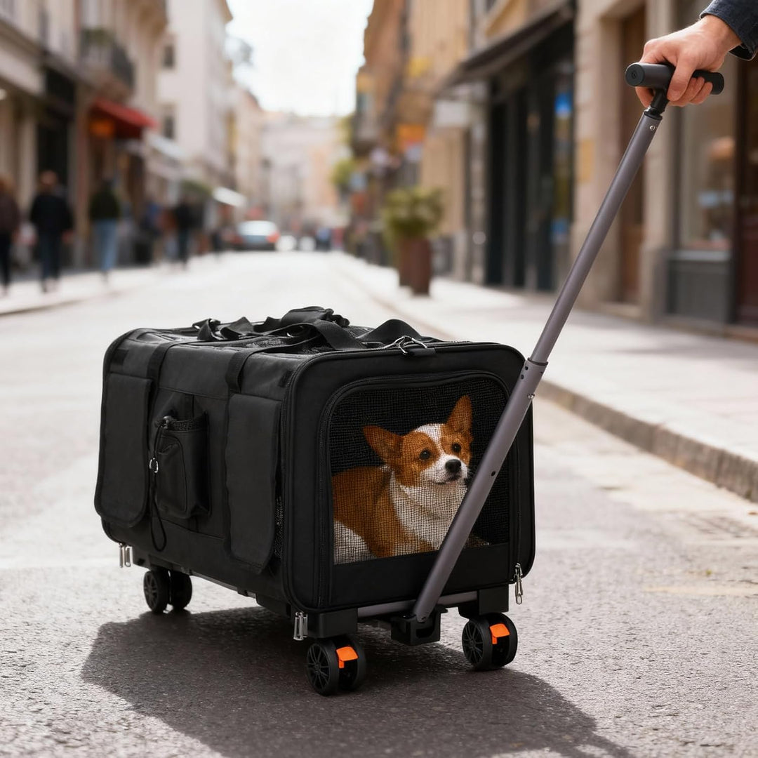 Transportbox mit Rollen für Hunde & Katze, Faltbare Katzentransportbox, Hundetransportbox mit atmung