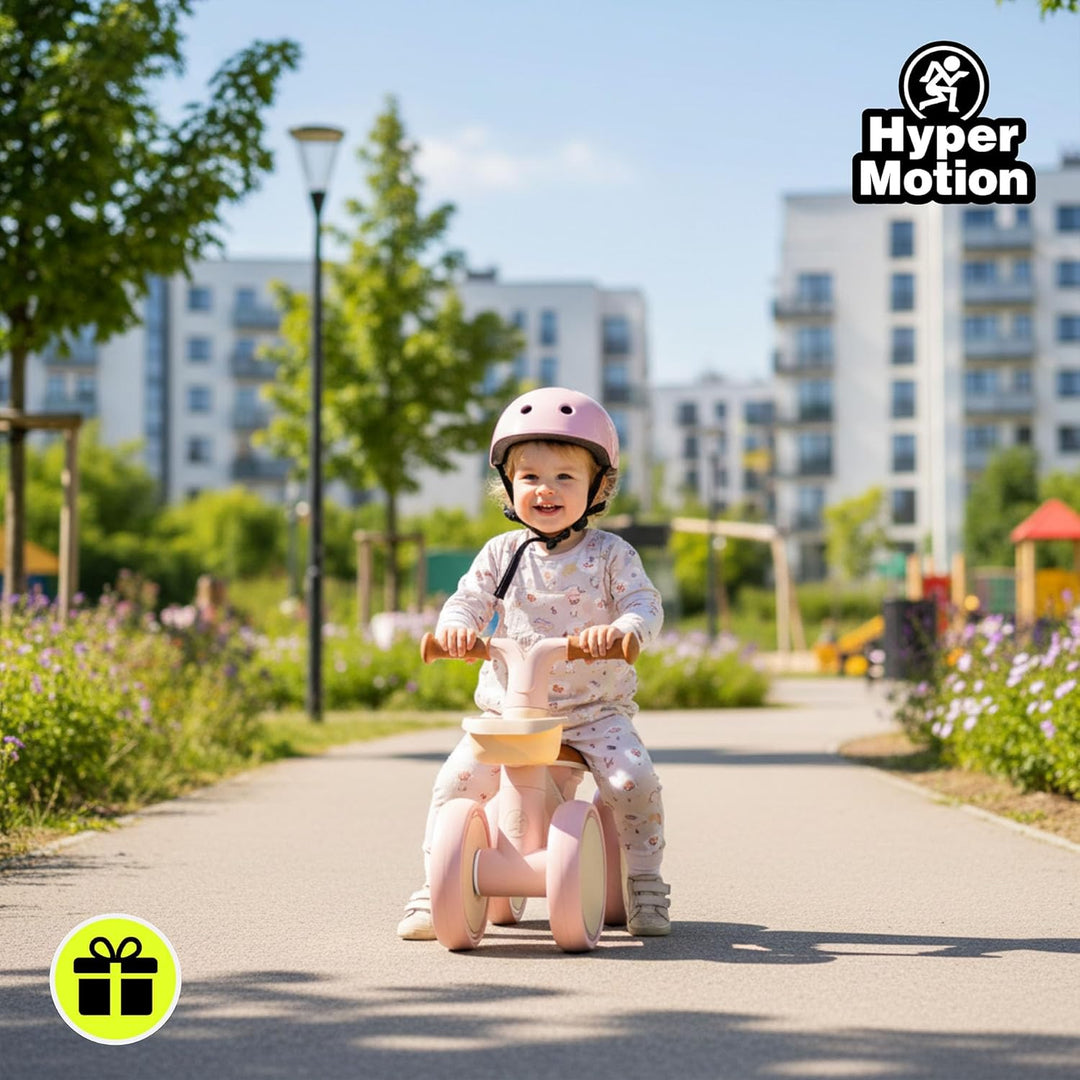 HyperMotion TOBI MINI Pinkes 4-Rad Laufrad für Kinder 12–36 Monate, Leichtes Rutschfahrzeug mit Korb