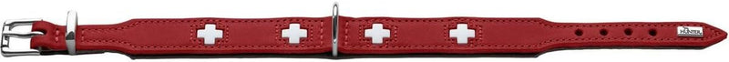 HUNTER SWISS Hundehalsband, Leder, hochwertig, schweizer Kreuz, 50 (S-M), rot/schwarz rot/schwarz 50