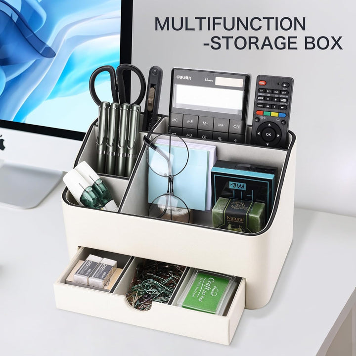 KINGFOM Büro Schreibtisch Organizer Mit 5 Fächern & Schubladen, Multifunktionales Stifte Organizer S
