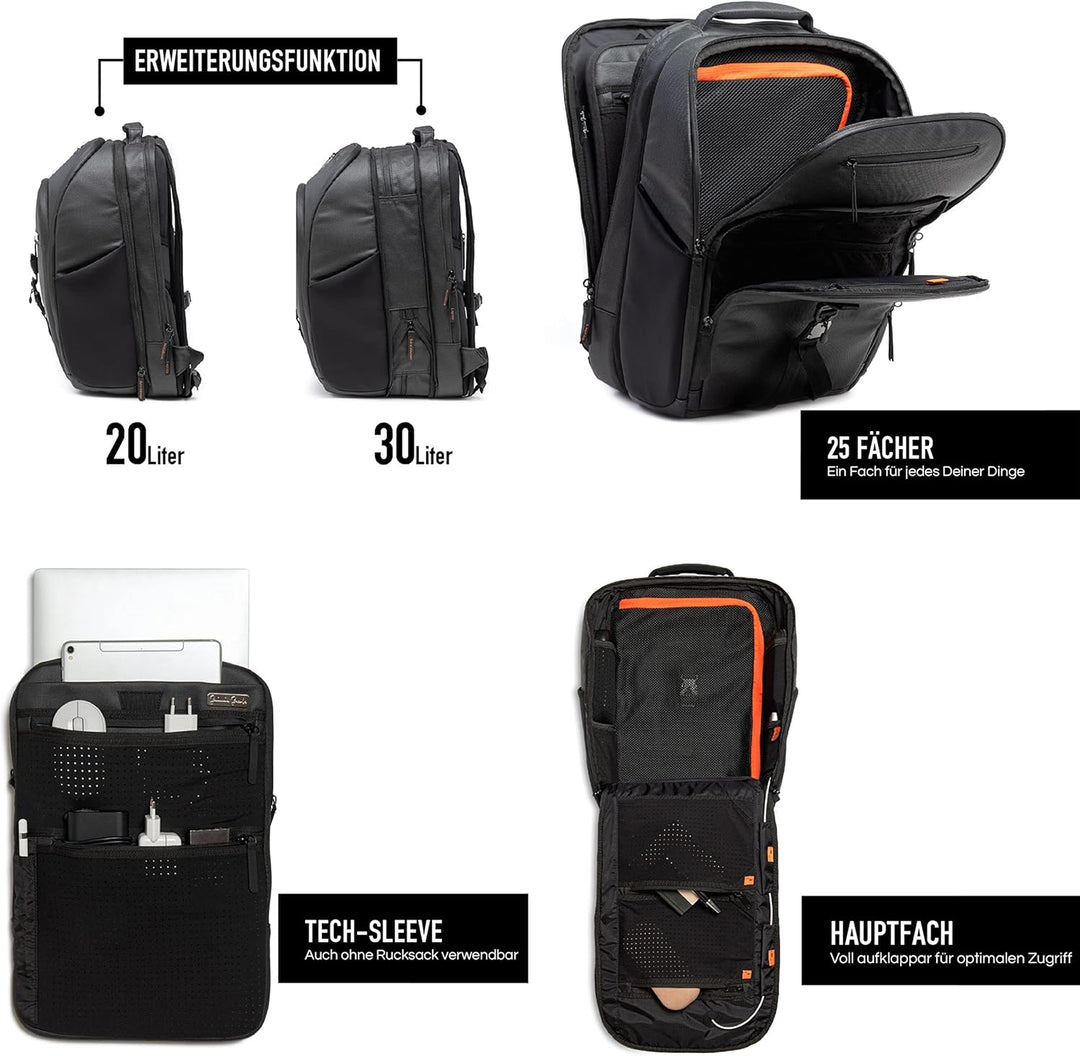 Jaimie Jacobs Smarter Business Rucksack mit Laptoptasche bis zu 16,1 Zoll, Geheimfach, Kofferfunktio