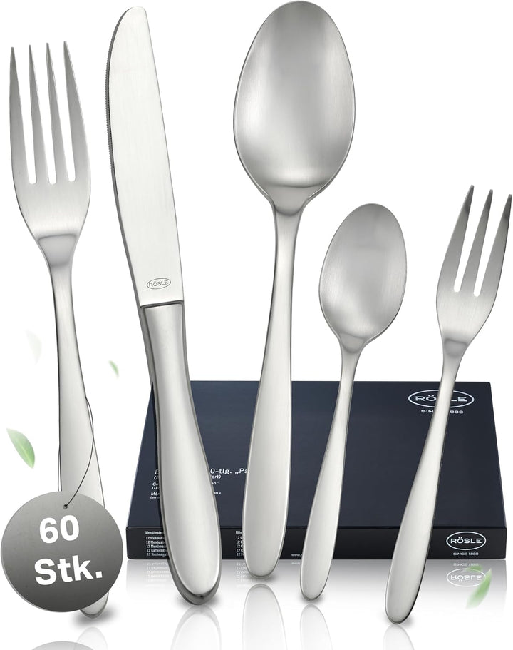 RÖSLE CULTURE Besteck-Set 60-teilig, Hochwertiges Essbesteckset für 12 Personen aus Edelstahl 18/10,