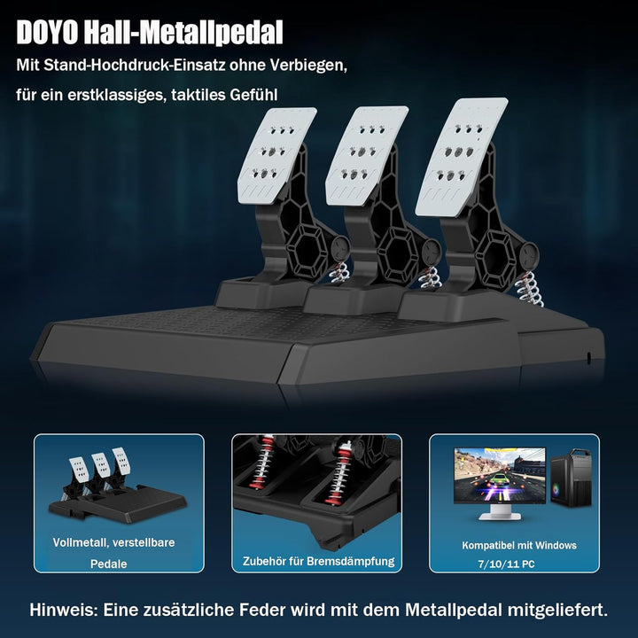 DOYO Racing Pedale, PC Gaming Lenkrad Pedal Set, Austauschbare Federn, Einstellbar, Kompatibel mit P
