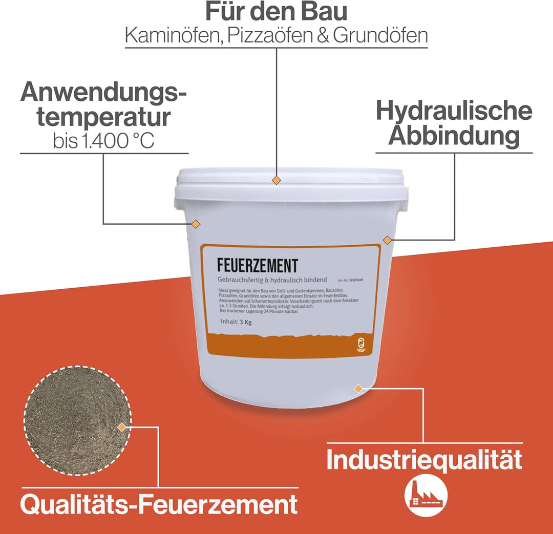 Feuerfest 123 - Feuerzement [Menge 3 kg] - Für Kaminöfen, Öfen & Grills - Feuerfester Zement 1.400 °