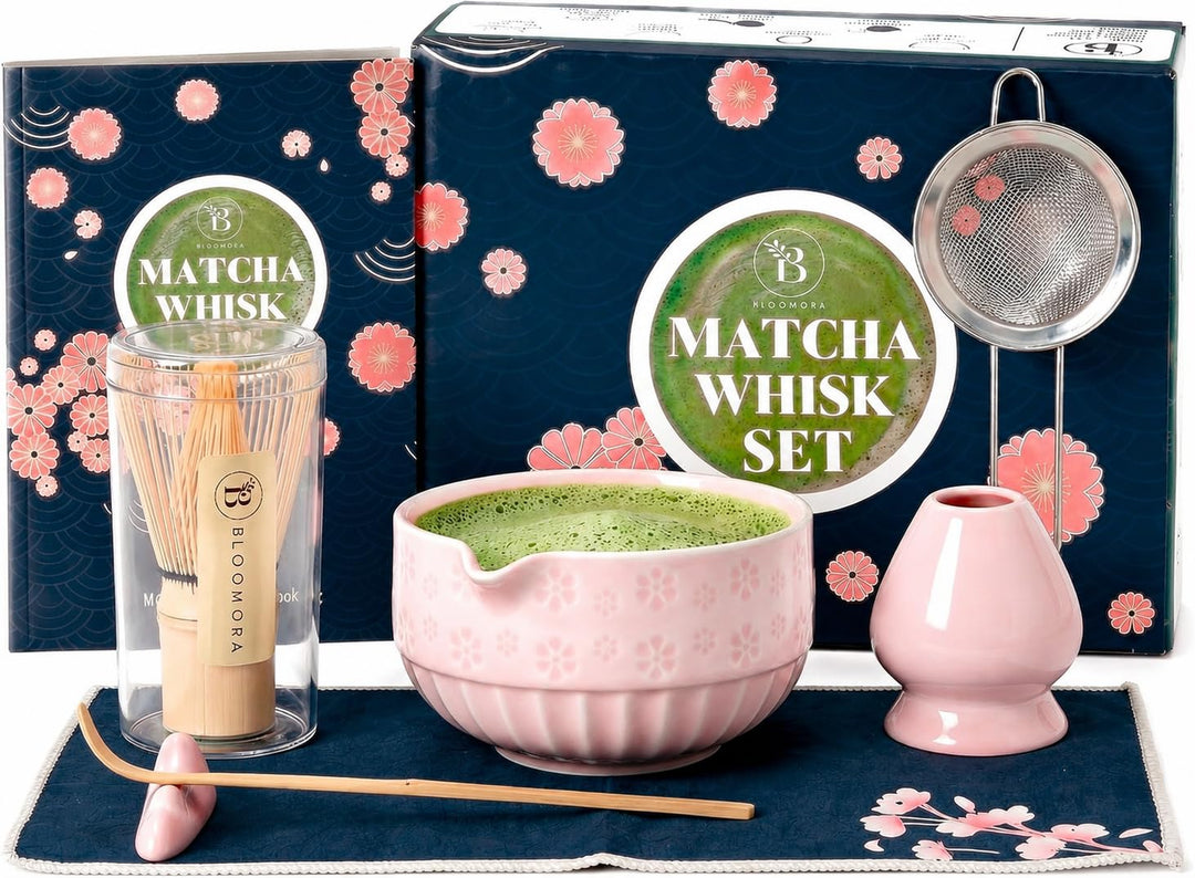 Matcha Set, Keramik Matcha Tee Set Mit Schale, Bambusbesen, Löffel, Sieb, Löffelablage, Besenhalter,