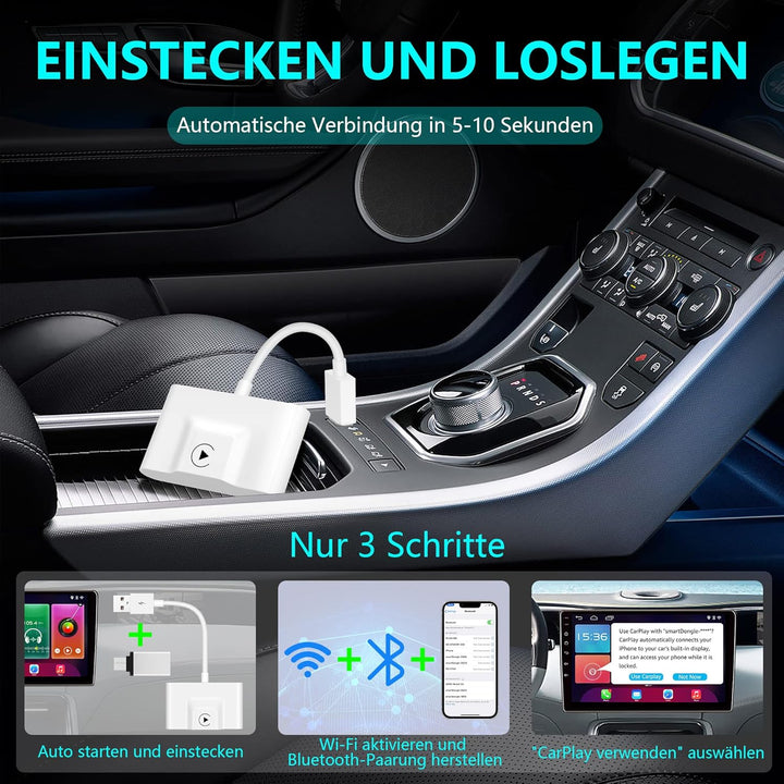 Carplay Wireless Adapter für iPhone, Apple Wireless Carplay Adapter Dongle Konvertieren Verkabeltem