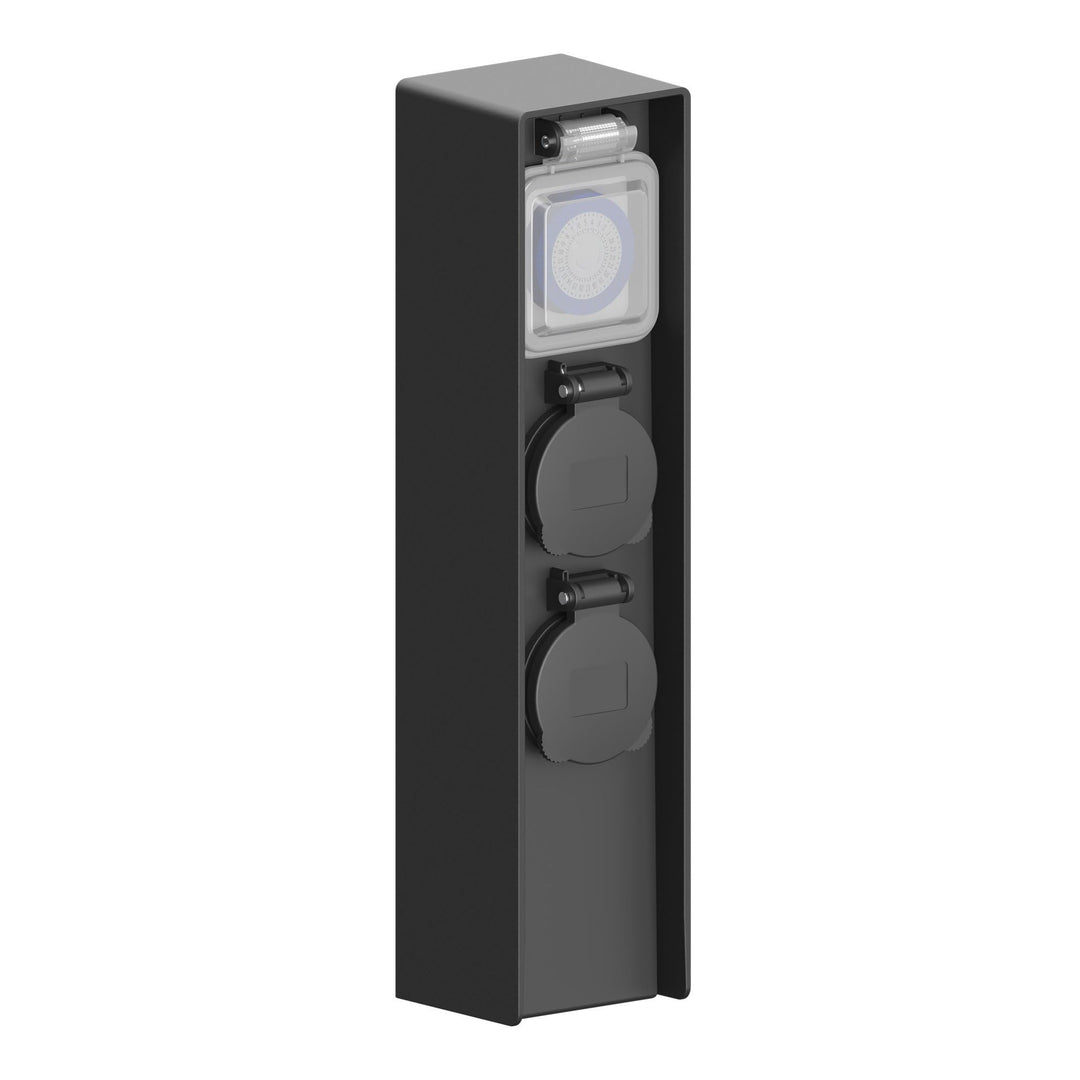 Ledvion - Aussensteckdose mit Pfahl, Inkl. Timer, 2 Steckdosen, Wasserdicht IP44, 3 Jahre Garantie