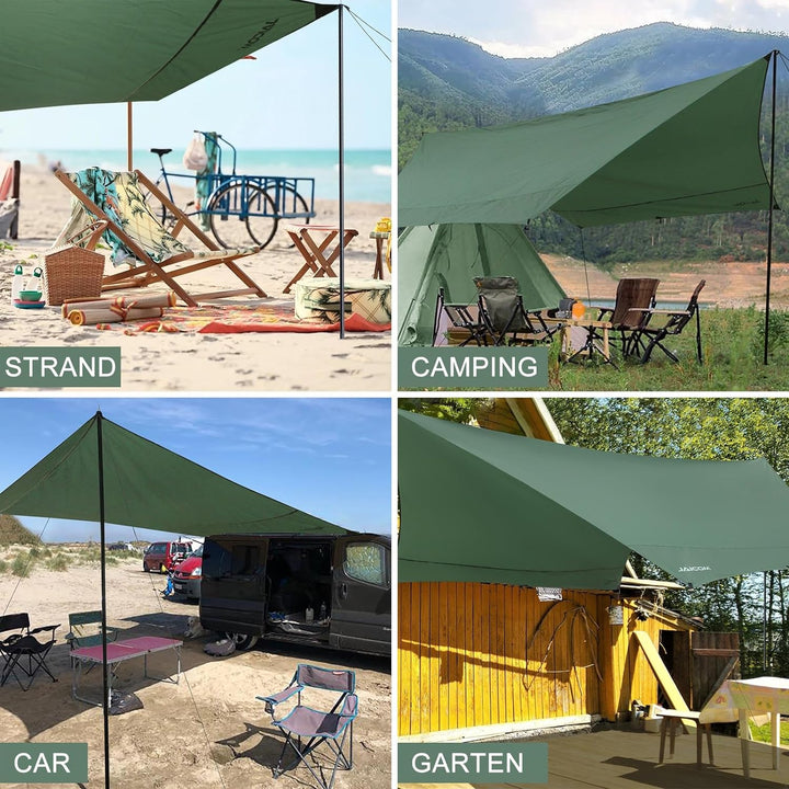 JAICOM Tarp 3,7 x 4,3 Wasserdicht, Ultraleicht Zeltplane Mit Stützstangen, Ösen, Aluminiumstiften, N