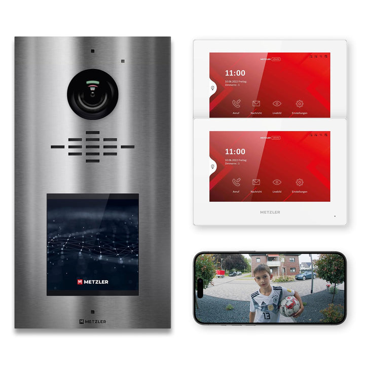 Metzler Video Sprechanlage für 1-500 Parteien Komplett Set - LAN/POE - Türsprechanlage mit IPS Touch