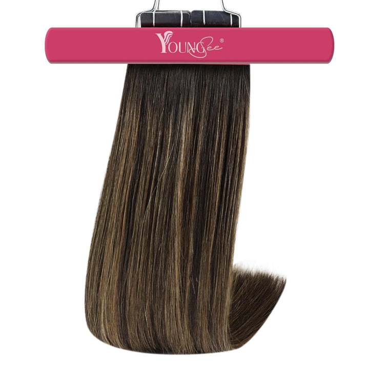 YoungSee Echthaar Extensions Tape Braun 60 cm Tape Extensions Echthaar Braun Ombre Echthaar Tape in