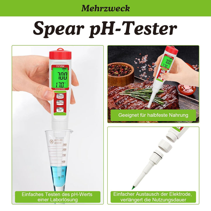 Digitales pH Messgerät, YINMIK pH Tester für Lebensmittel mit Kalibrierlösung, pH Wert für Fermentat