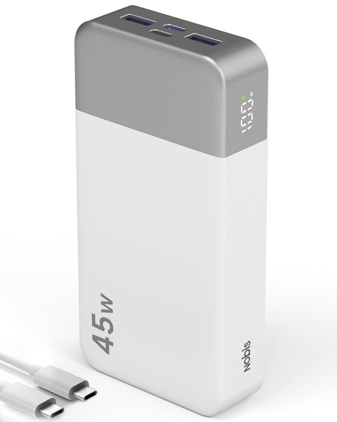 NOBIS 45W Power Bank Powerbank 20000mAh Schnellladung, 2×USB‑C (in/Out) & 2×USB‑A, Digitalanzeige &