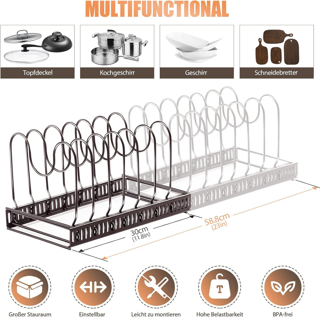 MASTERTOP Pfannenhalter für Schublade,Erweiterbarer Deckelhalter Topfdeckelhalter mit 8 Verstellbare