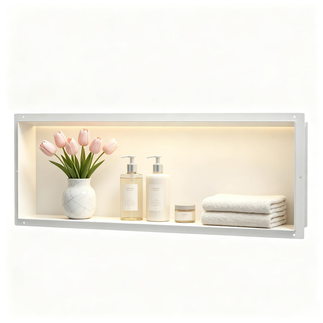 Wandnische Dusche Edelstahl, wasserdichte Nische mit LED-Licht, Eingebettete Duschnische 90x30x10cm,