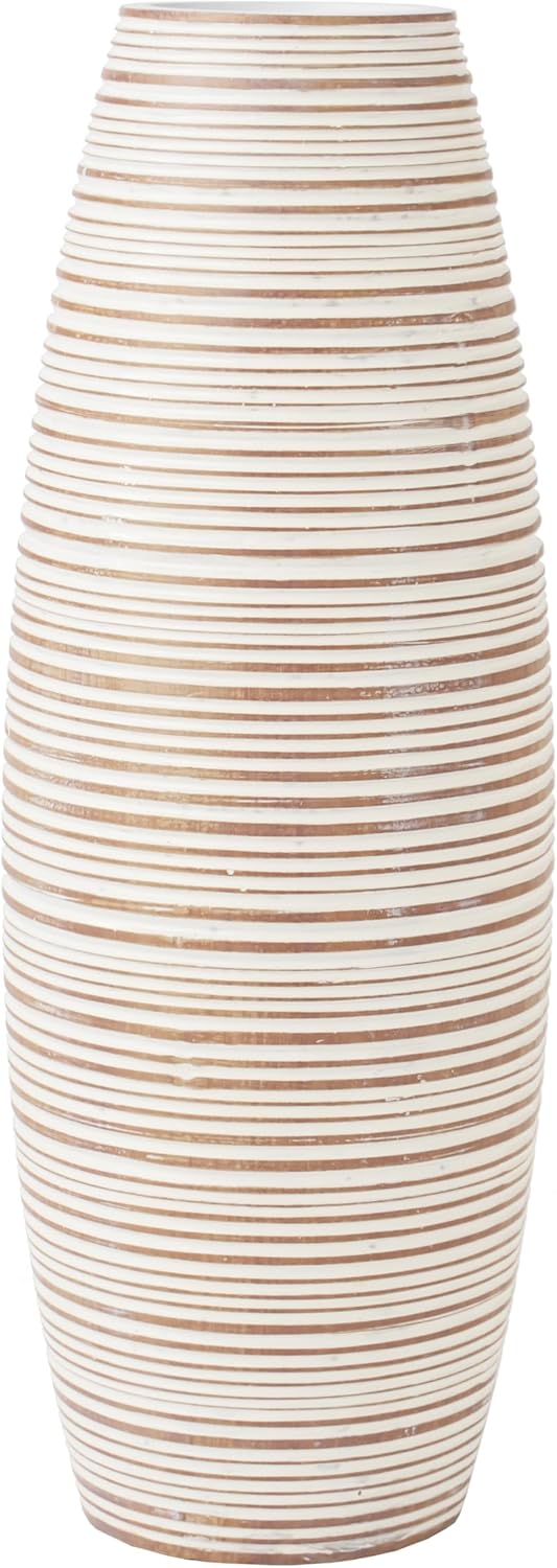 Leewadee Kleine Bodenvase für Dekozweige hohe Standvase Design Holzvase, Holz, 36 cm, White Wash, Wh
