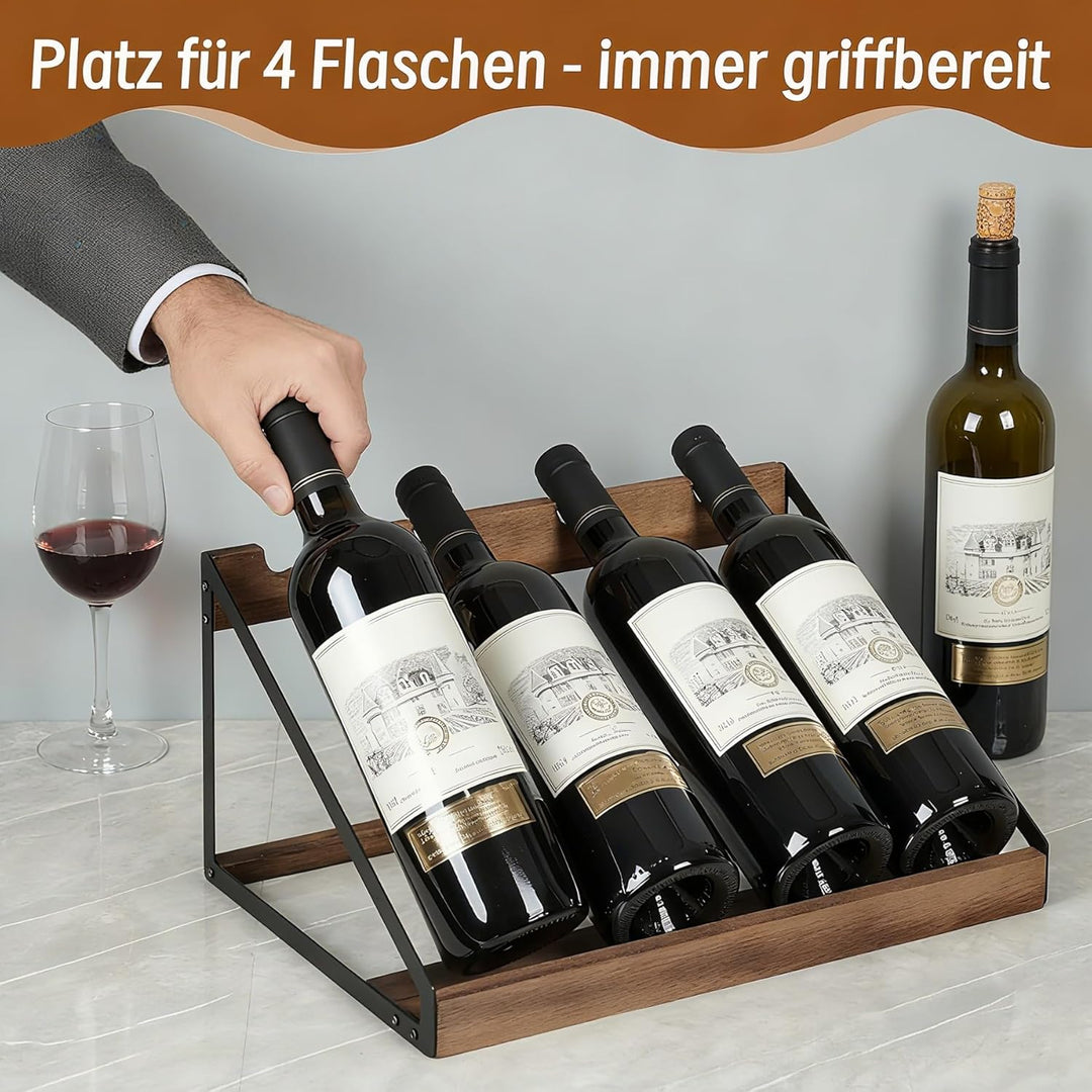 JUJOYBD Weinregal Holz für Tisch, Rustikales Flaschenregal für 4 Flaschen, Weinständer für Party, Kü