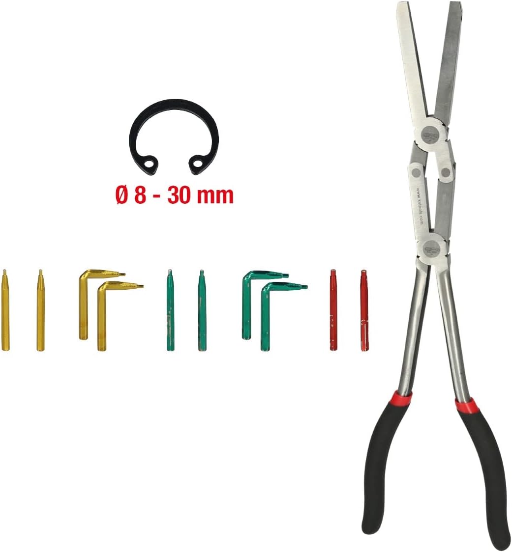 KS Tools 500.7035 Doppelgelenk-Sicherungszange für Aussensicherungsringe mit auswechselbaren Spitzen