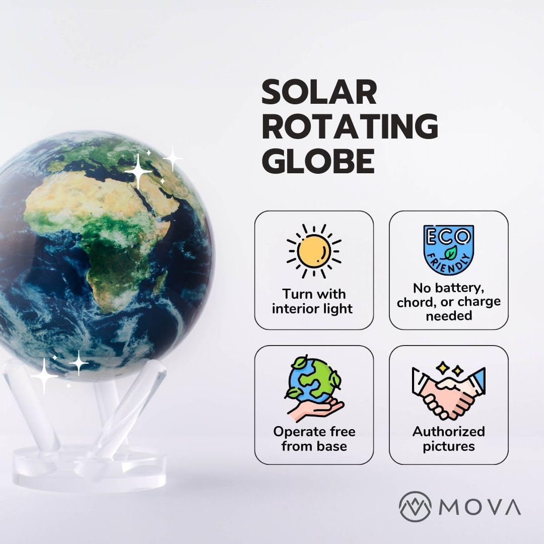 MOVA Globus Weltraumserie Erde mit Wolken 6" mit Sockel, solarbetriebener rotierender Globus, einzig